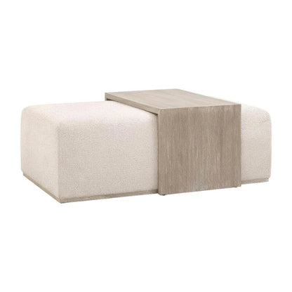 White Upholstered Coffee Table with Dovetail Design and Mixed Wood Frame
