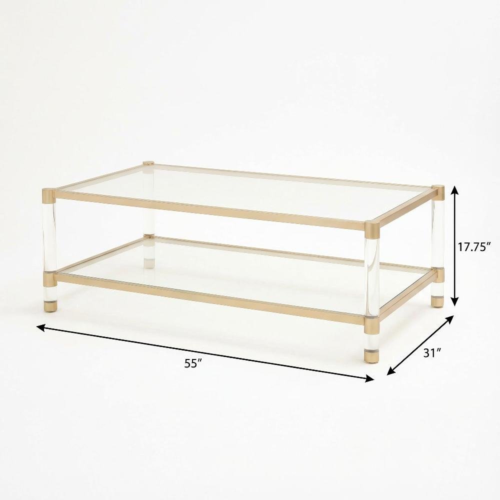 Gold Coffee Table with Steel PO Frame and Tempered Glass Top, Acrylic Accents