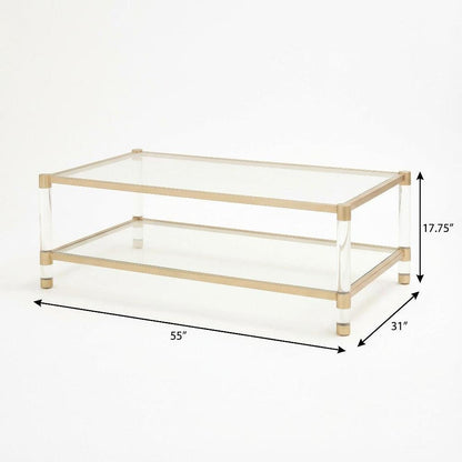 Gold Coffee Table with Steel PO Frame and Tempered Glass Top, Acrylic Accents