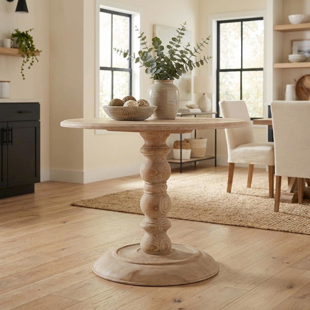 Reclaimed Pine Dining Table with Solid Wood Finish and Transitional Style