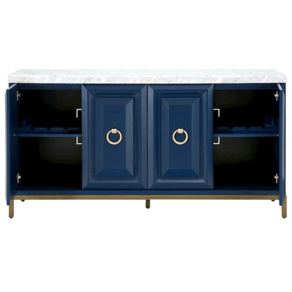 Media Sideboard White, Marble Top, Wine Racks, Steel Base