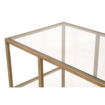 Brown Low Bookcase, Metal Shelving, Tempered Glass, Geometric Design
