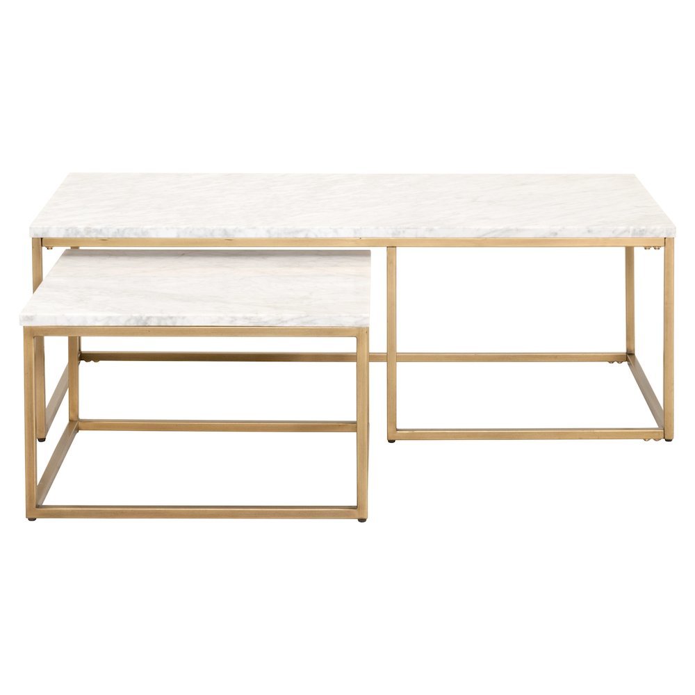 Nesting Coffee Table White, Two Pieces, Marble Veneer