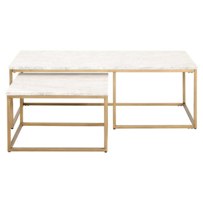Nesting Coffee Table White, Two Pieces, Marble Veneer
