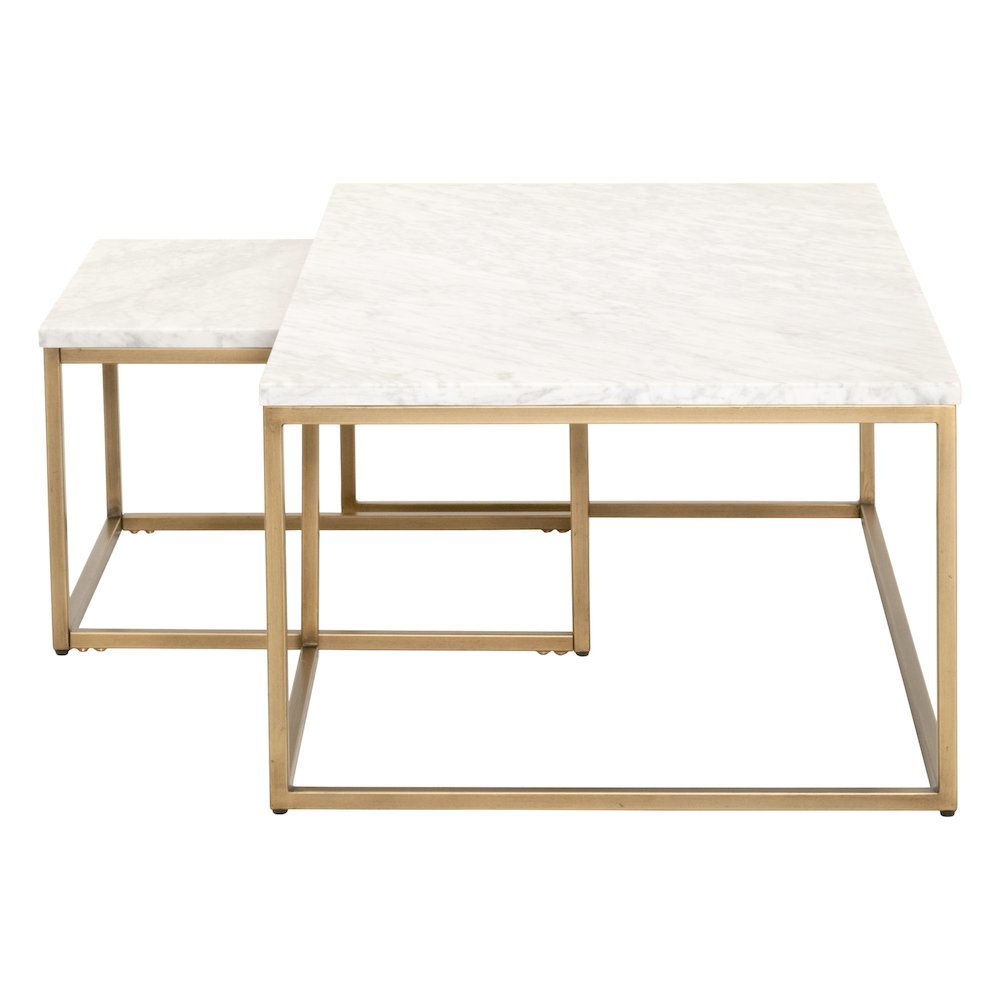 Nesting Coffee Table White, Two Pieces, Marble Veneer