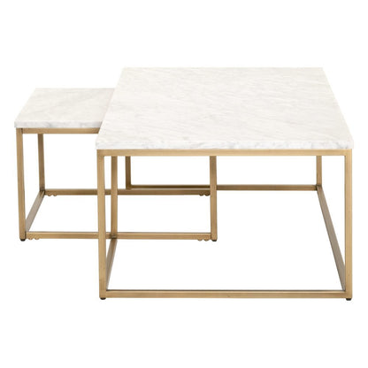 Nesting Coffee Table White, Two Pieces, Marble Veneer