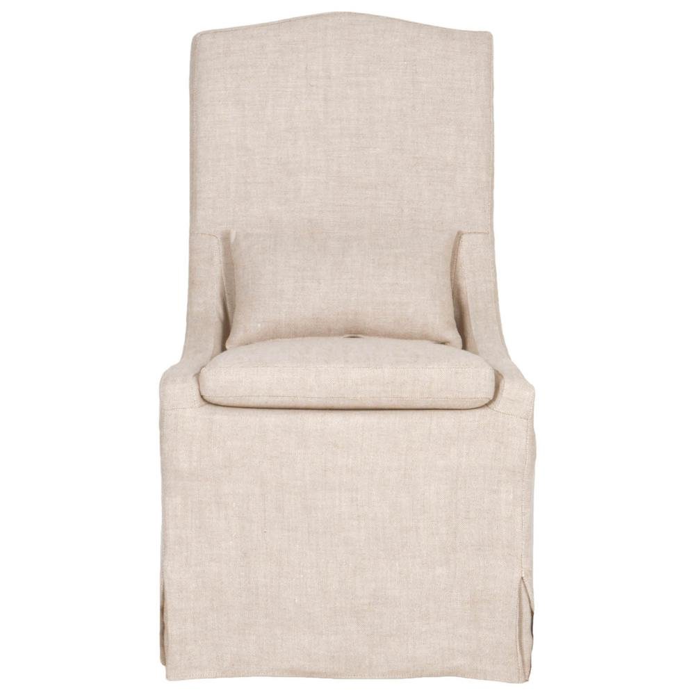 Beige Upholstered Dining Chair Set of 2 – Linen Dining Room Chairs, Armless