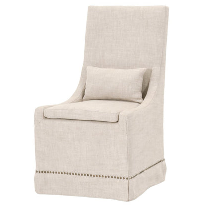 Beige Dining Chair 2-Piece Set, Stain-Resistant Fabric, Nailhead Trim