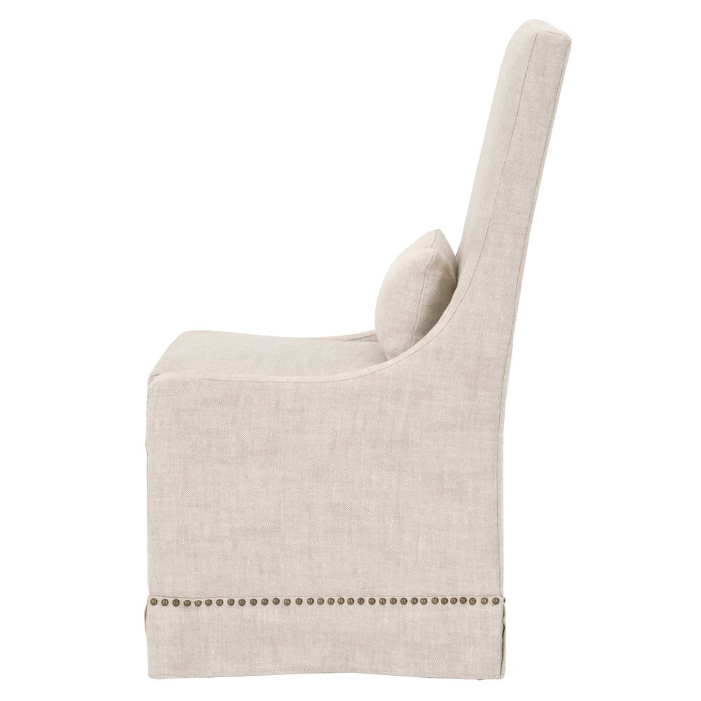 Beige Dining Chair 2-Piece Set, Stain-Resistant Fabric, Nailhead Trim
