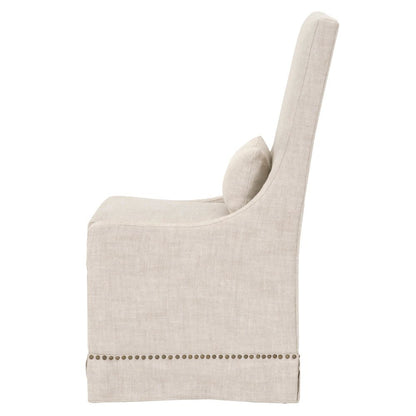 Beige Dining Chair 2-Piece Set, Stain-Resistant Fabric, Nailhead Trim