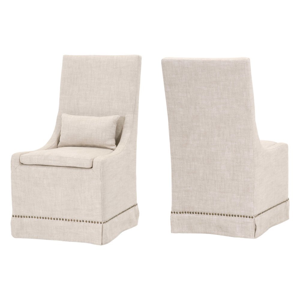Beige Dining Chair 2-Piece Set, Stain-Resistant Fabric, Nailhead Trim