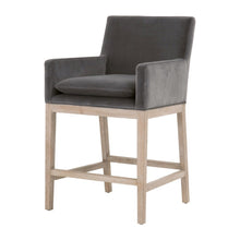 Gray Counter Stool, Solid Oak Wood Base, Velvet Cushion