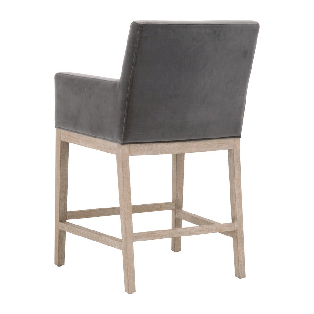 Gray Counter Stool, Solid Oak Wood Base, Velvet Cushion