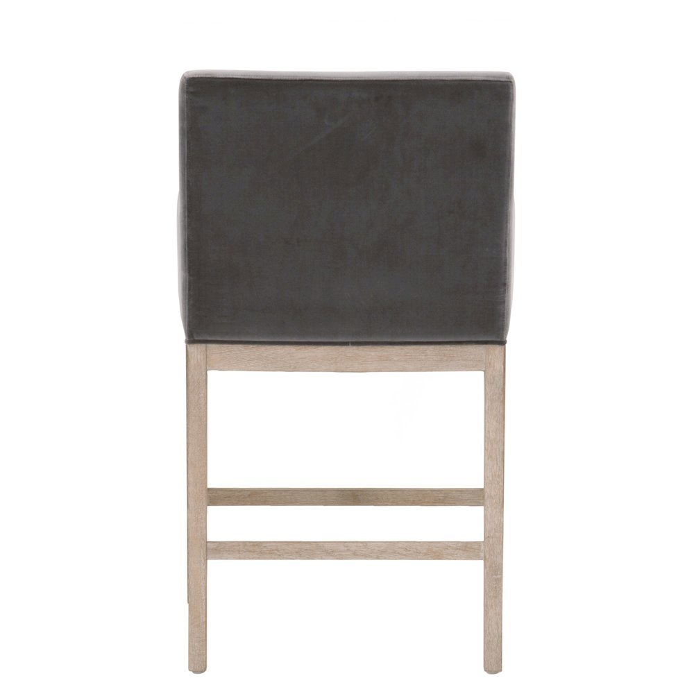 Gray Counter Stool, Solid Oak Wood Base, Velvet Cushion