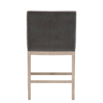 Gray Counter Stool, Solid Oak Wood Base, Velvet Cushion