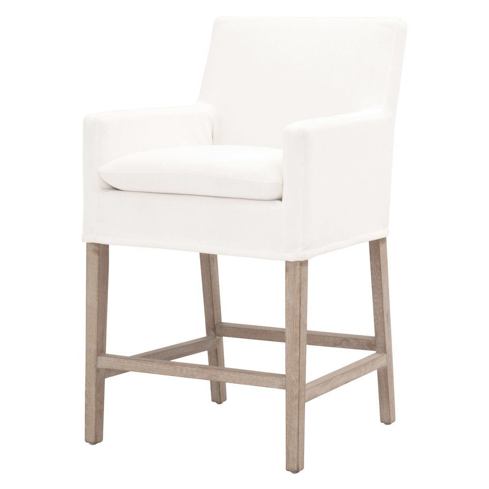 White Counter Stool, Solid Oak Base, Removable Slipcover