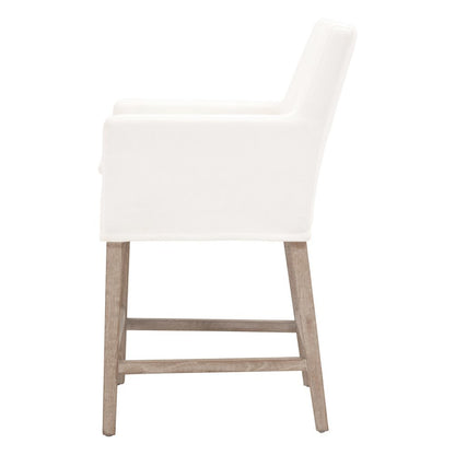 White Counter Stool, Solid Oak Base, Removable Slipcover