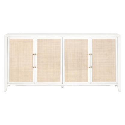 White Buffet Cabinet with Storage – Rattan Sideboard Cabinet for Bar Use