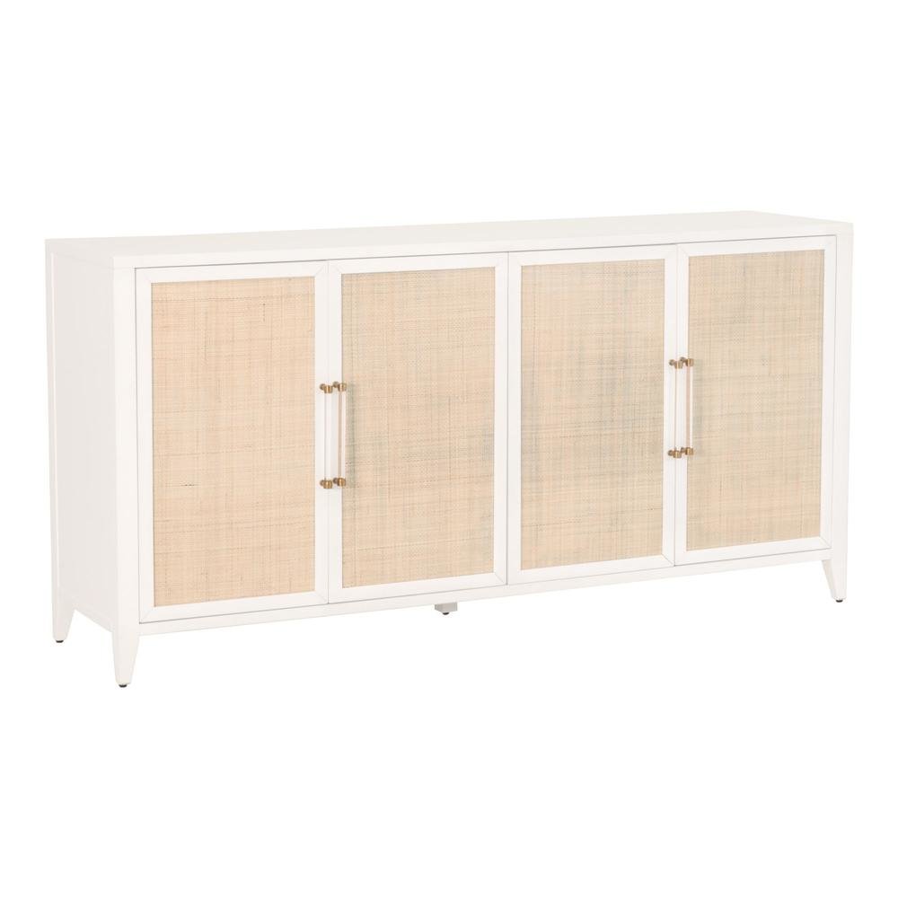 White Buffet Cabinet with Storage – Rattan Sideboard Cabinet for Bar Use