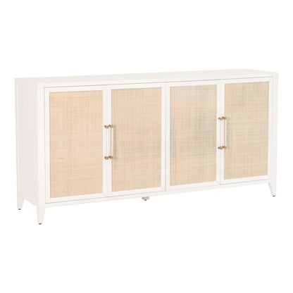 White Buffet Cabinet with Storage – Rattan Sideboard Cabinet for Bar Use