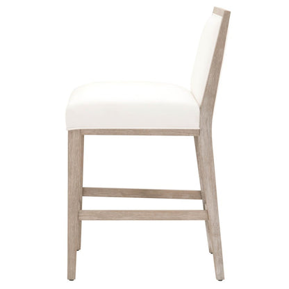 White Counter Stool 2-Piece Set, Upholstered, Rubberwood Frame