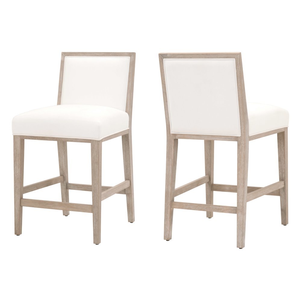 White Counter Stool 2-Piece Set, Upholstered, Rubberwood Frame
