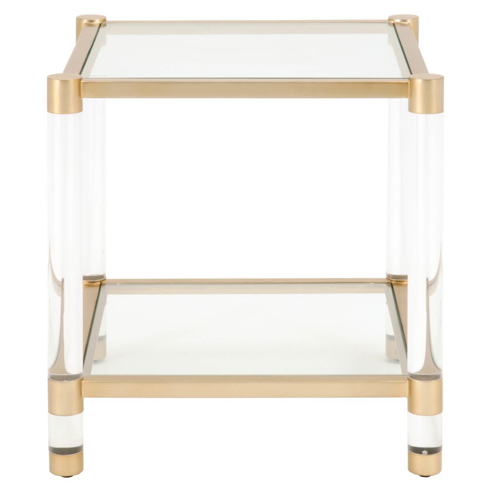 Gold End Table, Tempered Glass Top, Metal Frame, Acrylic Legs
