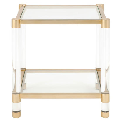 Gold End Table, Tempered Glass Top, Metal Frame, Acrylic Legs