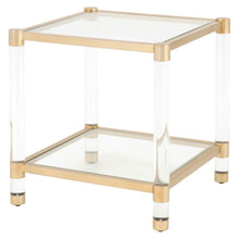 Gold End Table, Tempered Glass Top, Metal Frame, Acrylic Legs