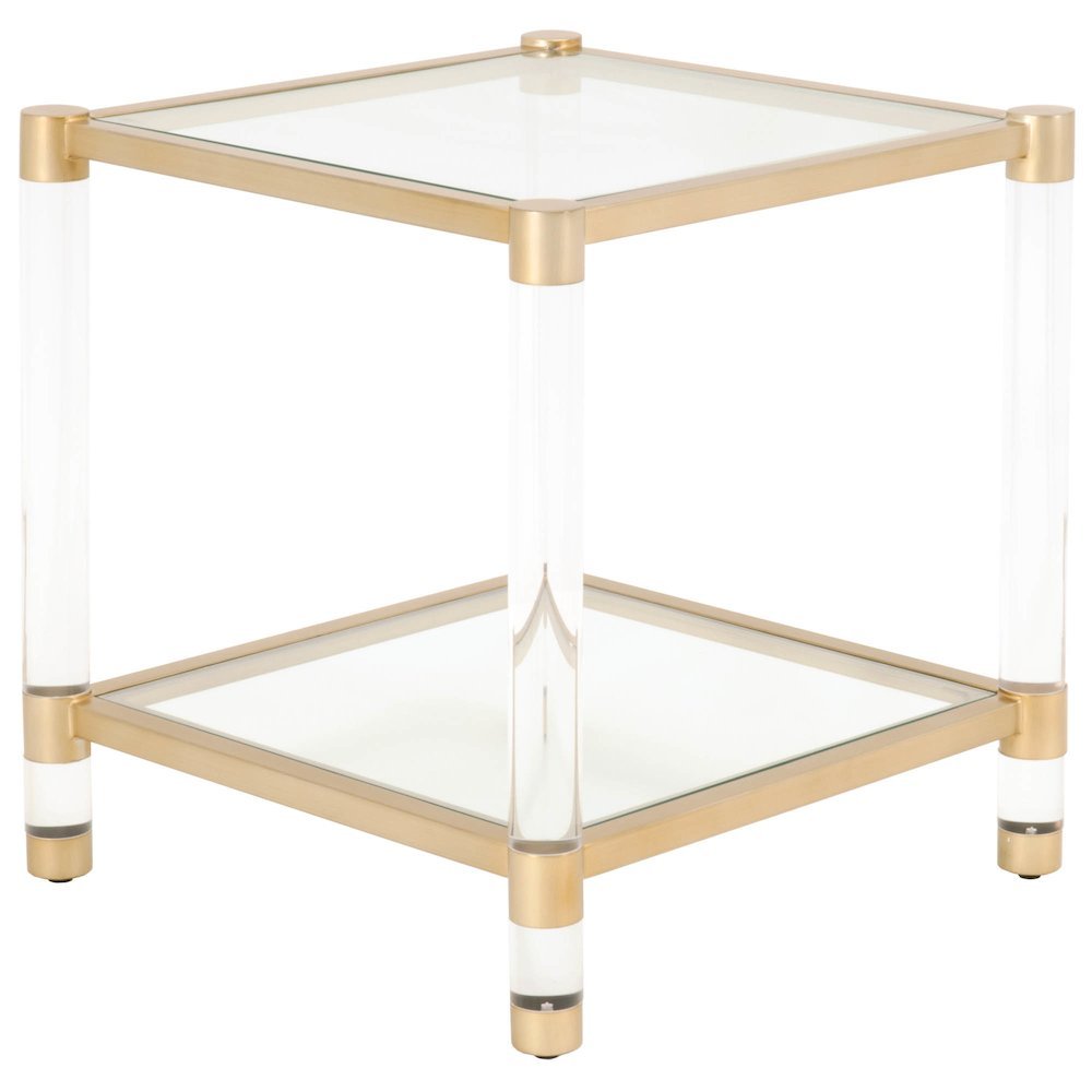 Gold End Table, Tempered Glass Top, Metal Frame, Acrylic Legs