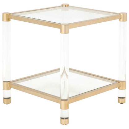 Gold End Table, Tempered Glass Top, Metal Frame, Acrylic Legs