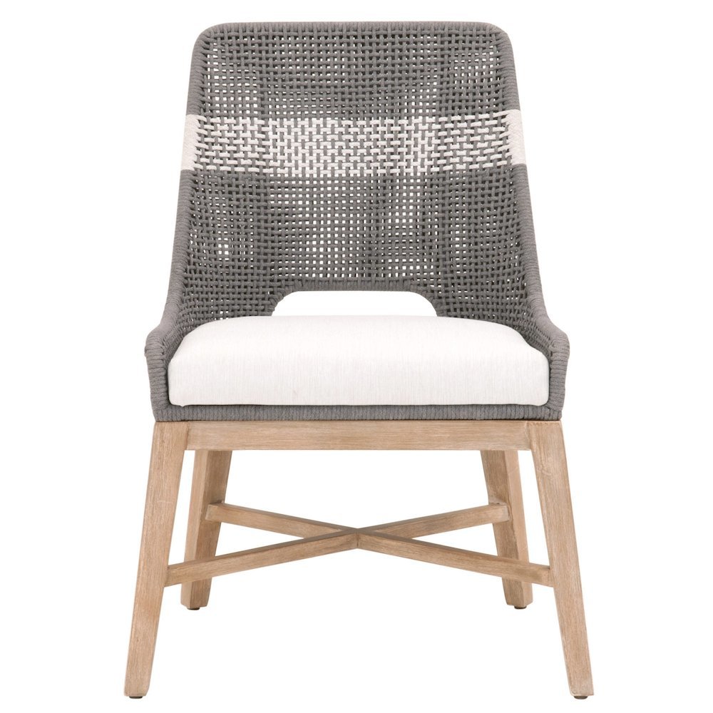 Gray Dining Chair 2-Piece Set, Solid Mahogany, Rope Pattern, X Base