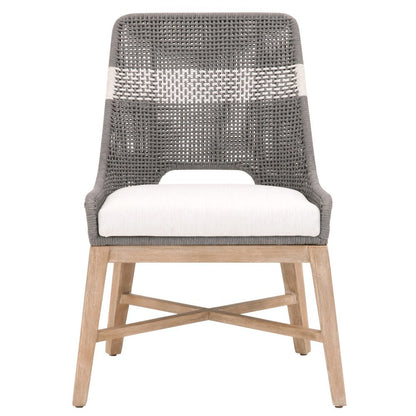 Gray Dining Chair 2-Piece Set, Solid Mahogany, Rope Pattern, X Base