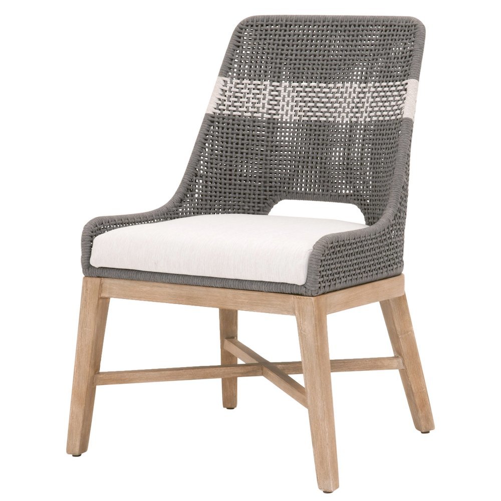 Gray Dining Chair 2-Piece Set, Solid Mahogany, Rope Pattern, X Base
