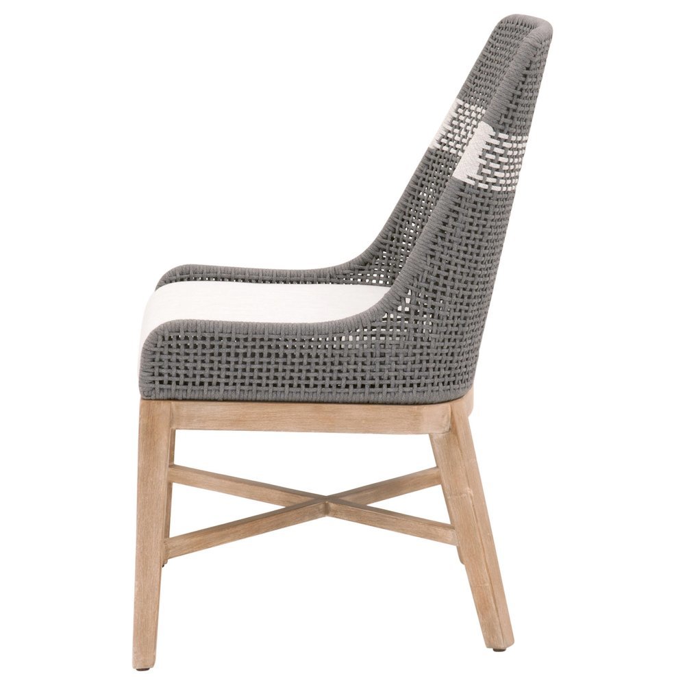 Gray Dining Chair 2-Piece Set, Solid Mahogany, Rope Pattern, X Base