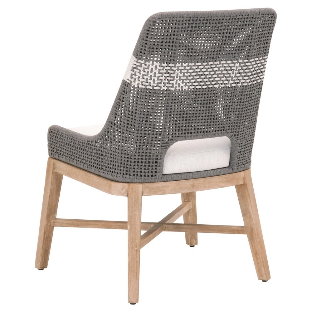 Gray Dining Chair 2-Piece Set, Solid Mahogany, Rope Pattern, X Base