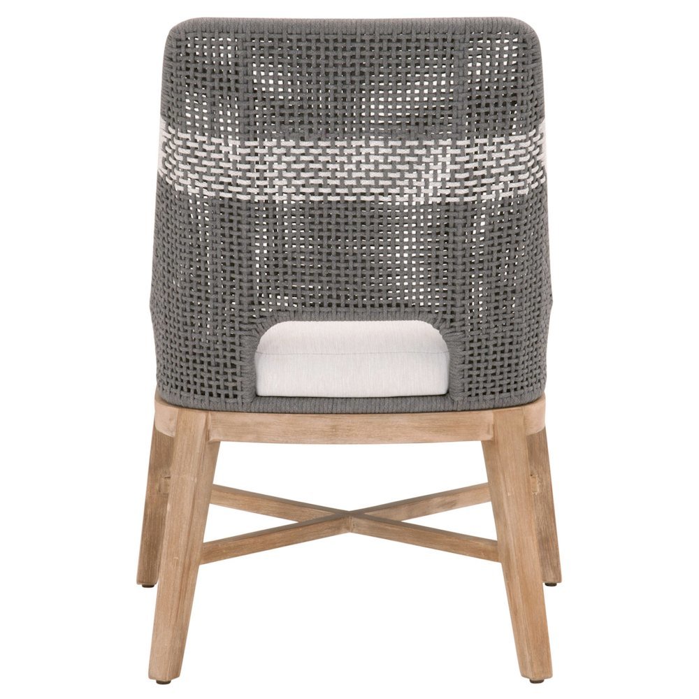 Gray Dining Chair 2-Piece Set, Solid Mahogany, Rope Pattern, X Base