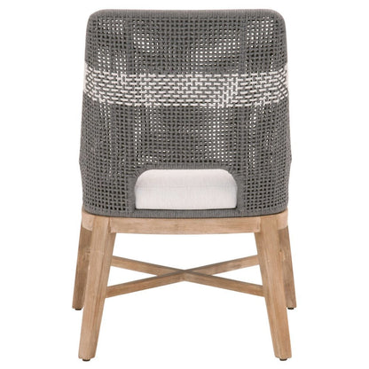Gray Dining Chair 2-Piece Set, Solid Mahogany, Rope Pattern, X Base