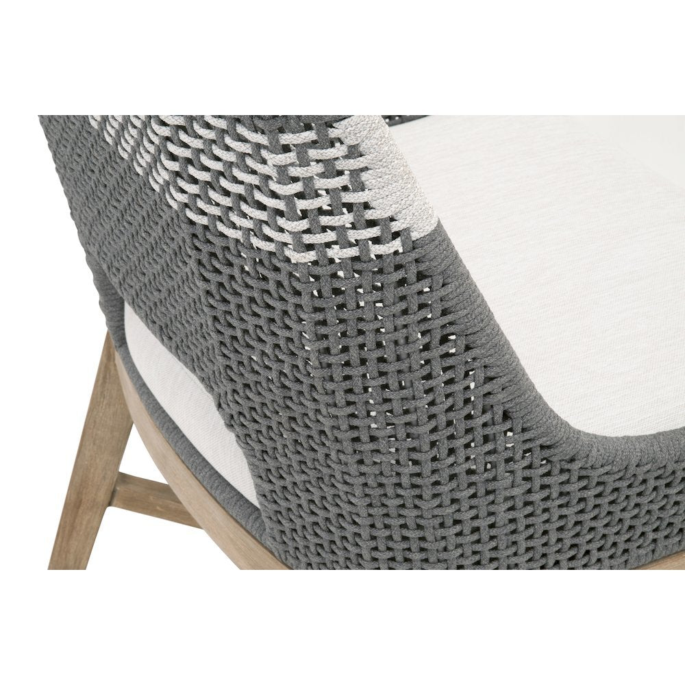 Gray Dining Chair 2-Piece Set, Solid Mahogany, Rope Pattern, X Base