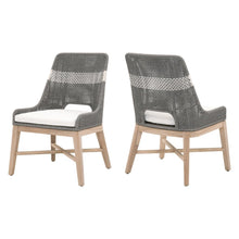 Gray Dining Chair 2-Piece Set, Solid Mahogany, Rope Pattern, X Base