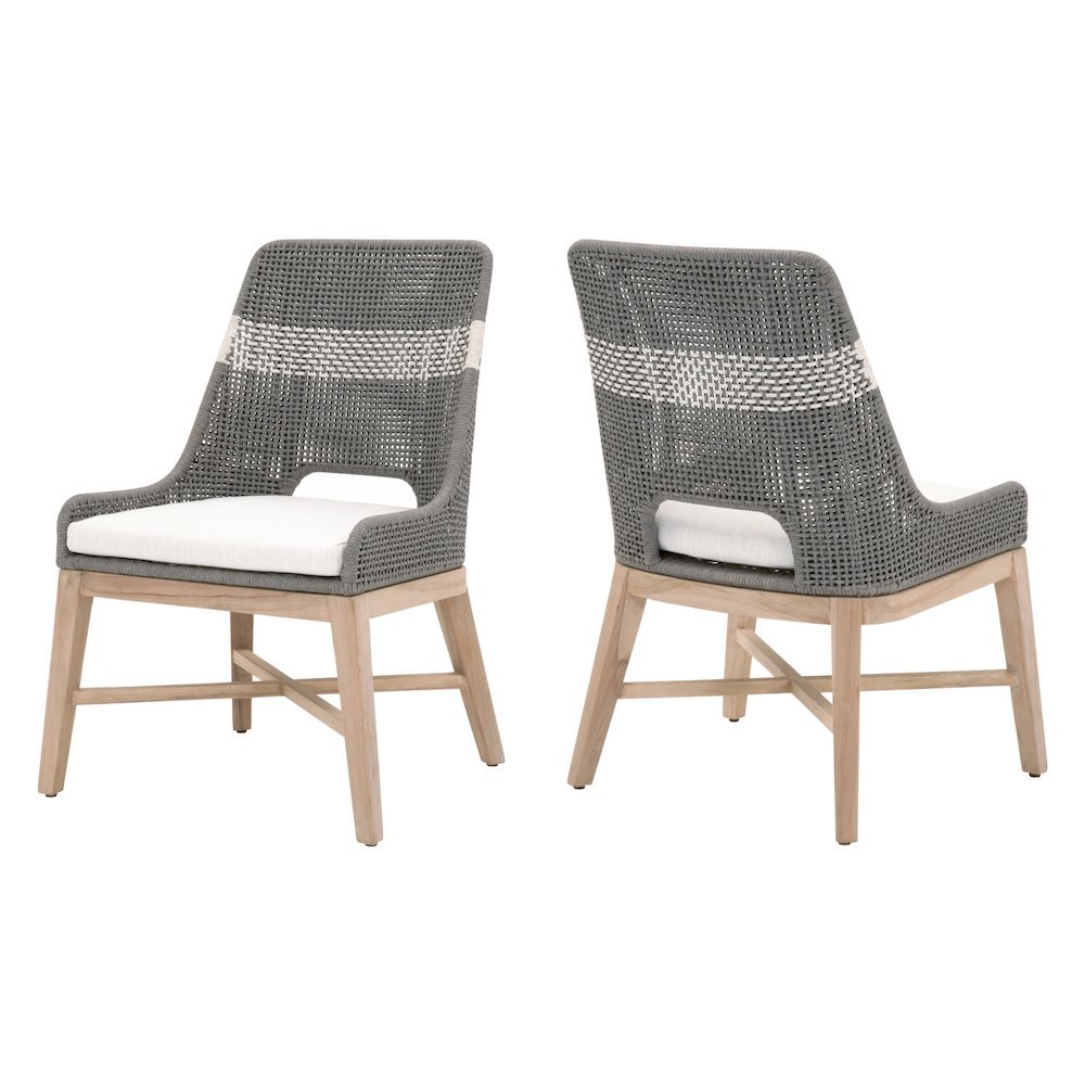 Gray Dining Chair 2-Piece Set, Solid Mahogany, Rope Pattern, X Base