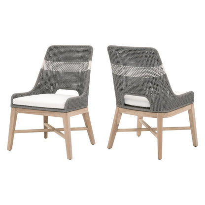 Gray Dining Chair 2-Piece Set, Solid Mahogany, Rope Pattern, X Base