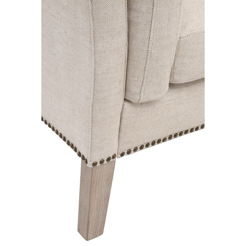 Beige Upholstered Bench, Solid Wood Legs, Stain-Resistant Fabric