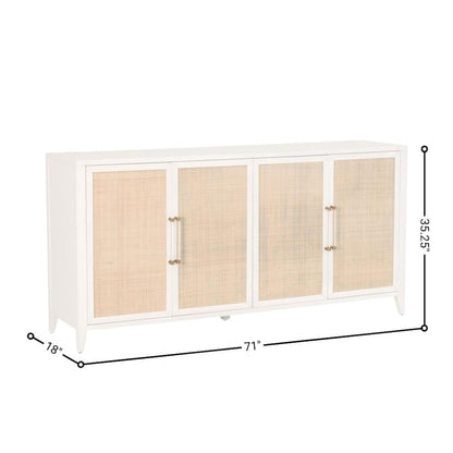 White Buffet Cabinet with Storage – Rattan Sideboard Cabinet for Bar Use