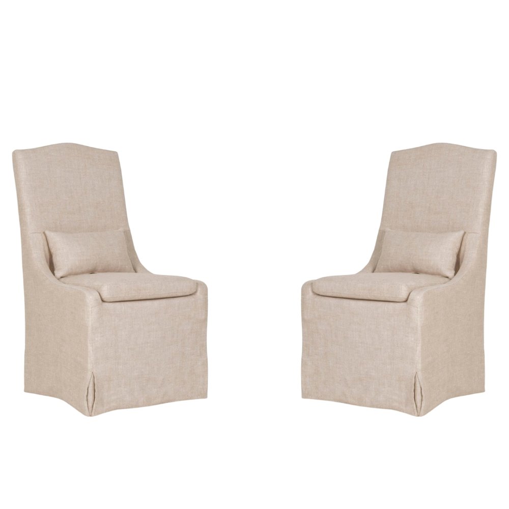 Beige Upholstered Dining Chair Set of 2 – Linen Dining Room Chairs, Armless