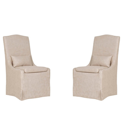 Beige Upholstered Dining Chair Set of 2 – Linen Dining Room Chairs, Armless