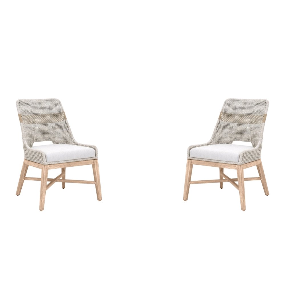 Gray Woven Chair Pair with Mahogany Frame, Accent Chairs Set of 2 Indoor