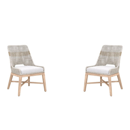 Gray Woven Chair Pair with Mahogany Frame, Accent Chairs Set of 2 Indoor