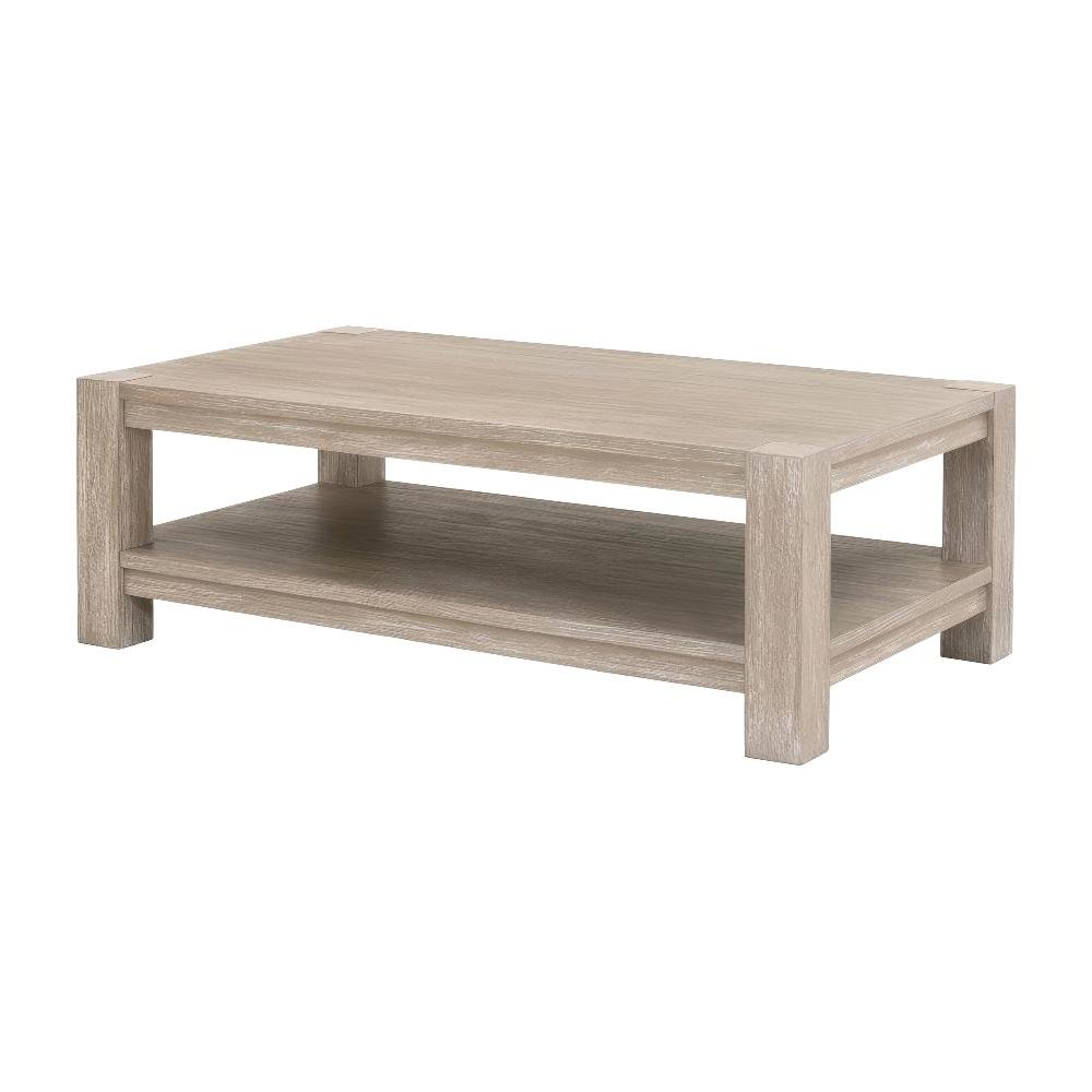 Gray Coffee Table with Beech Wood Frame and Single Shelf Storage