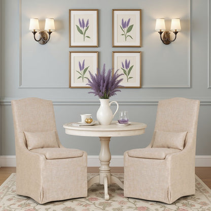 Beige Upholstered Dining Chair Set of 2 – Linen Dining Room Chairs, Armless